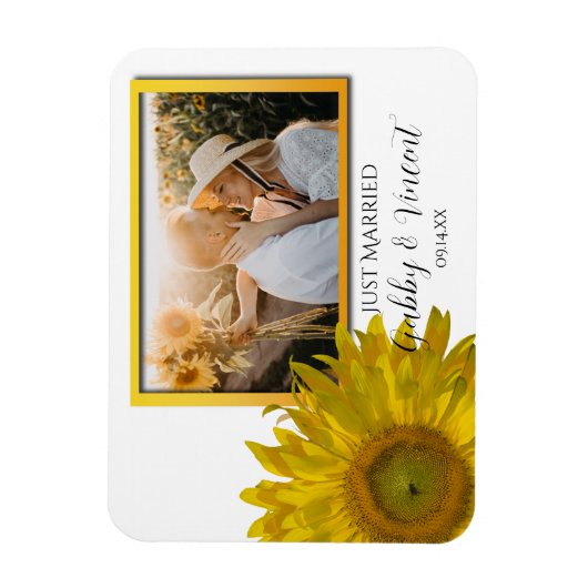 Gelbe Sonnenblume Hochzeit nur verheiratetes Foto Magnet (Vertikal)