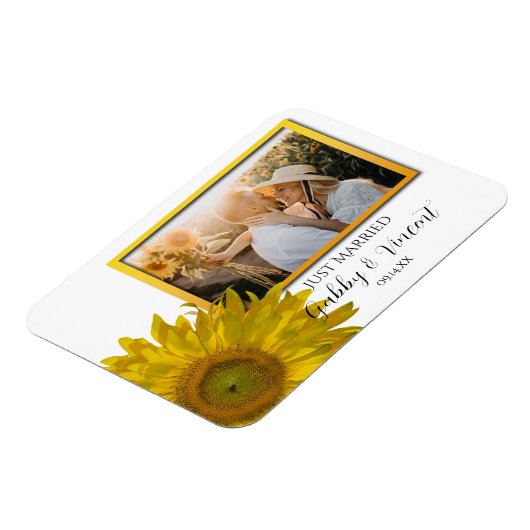 Gelbe Sonnenblume Hochzeit nur verheiratetes Foto Magnet (Linke Seite)