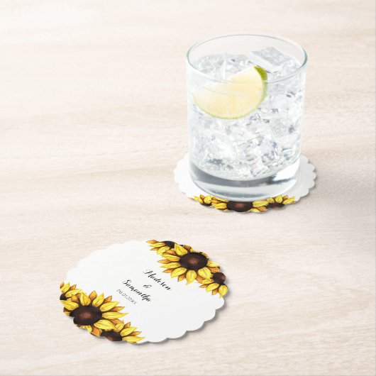 Gelbe Sonnenblume Hochzeit Untersetzer (Vor Ort)