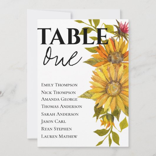 Gelbe Sonnenblume Hochzeitstabelle (Rückseite)