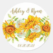 Gelbe Sonnenblume Hochzeitsticker Runder Aufkleber (Vorderseite)