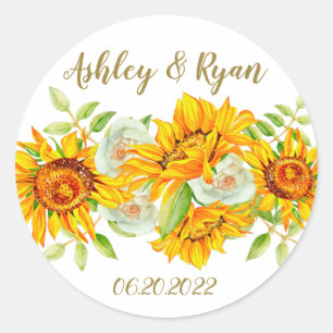 Gelbe Sonnenblume Hochzeitsticker Runder Aufkleber