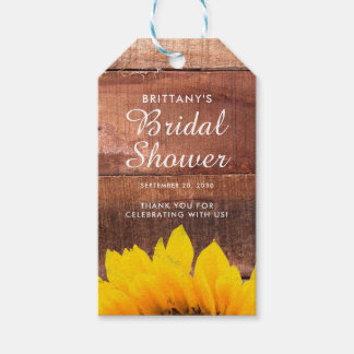 Gelbe Sonnenblume-hölzernes rustikales Brautparty Geschenkanhänger