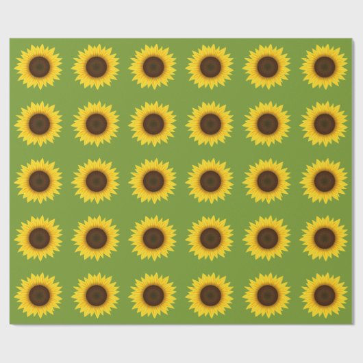 Gelbe Sonnenblume-Illustrationsmuster auf grünem Geschenkpapier (Flach)