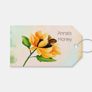 Gelbe Sonnenblume in Aquarellfarbe mit Bienengesch Geschenkanhänger