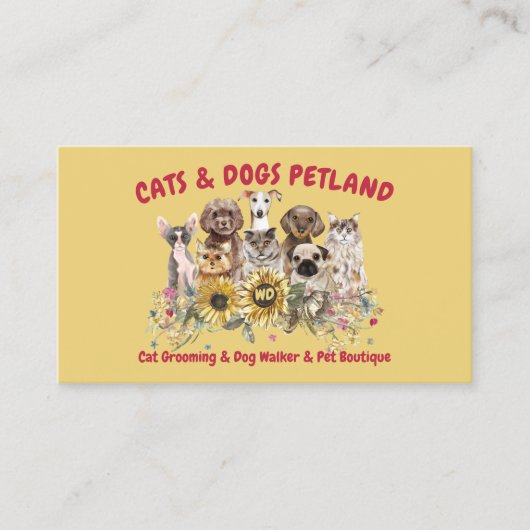 Gelbe Sonnenblume Katze Groomer Haustier Visitenkarte (Vorderseite)