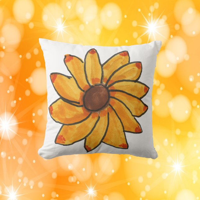 Gelbe Sonnenblume Kissen (A throw pillow with a hand drawn yellow flower.)