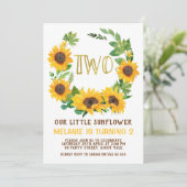 Gelbe Sonnenblume Kranz 2. Geburtstag Einladung (Stehend Vorderseite)