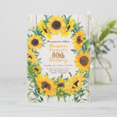 Gelbe Sonnenblume Kranz 80. Geburtstag Einladung (Stehend Vorderseite)
