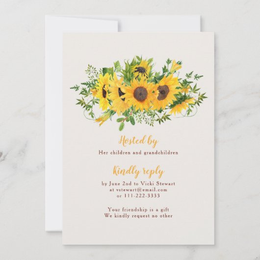 Gelbe Sonnenblume Kranz 80. Geburtstag Einladung (Rückseite)