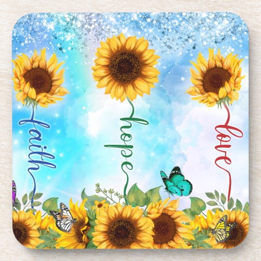 Gelbe Sonnenblume Liebe Hoffnung Hoffnung Glaube S Getränkeuntersetzer (Vorderseite)