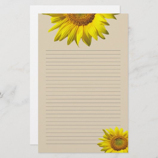 Gelbe Sonnenblume Lined Persönliches Schreibpapier Briefpapier (Vorne/Hinten)