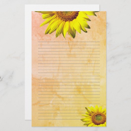 Gelbe Sonnenblume Lined Persönliches Schreibpapier Briefpapier (Vorne/Hinten)