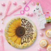 Gelbe Sonnenblume mit aufmunterndem Zitat Pappteller (Party)