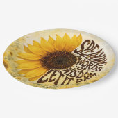 Gelbe Sonnenblume mit aufmunterndem Zitat Pappteller (Schrägansicht)