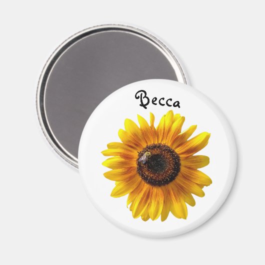 Gelbe Sonnenblume mit Biene Personalisiert Magnet (Vorderseite/Rückseite)