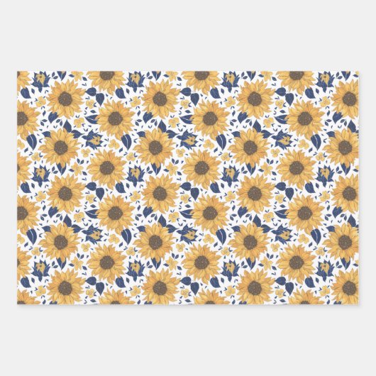Gelbe Sonnenblume mit blauen Navy-Blätter   Geschenkpapier Set (Vorderseite 3)