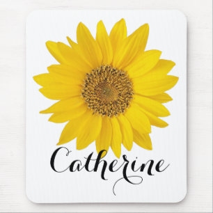 Gelbe Sonnenblume mit Individuelle Name Mousepad