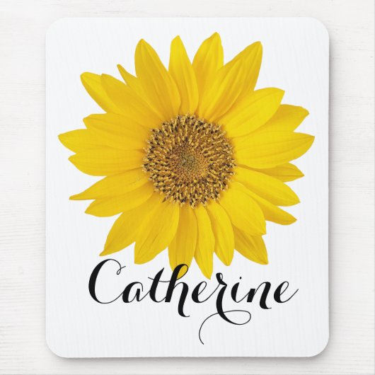 Gelbe Sonnenblume mit Individuelle Name Mousepad (Vorne)