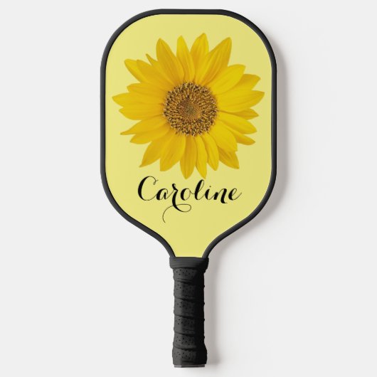 Gelbe Sonnenblume mit Individuelle Name Pickleball Schläger (Vorderseite)