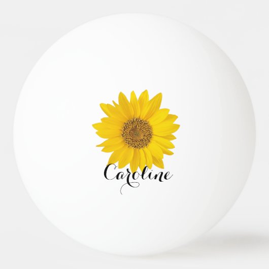 Gelbe Sonnenblume mit Individuelle Name Tischtennisball (Vorderseite)