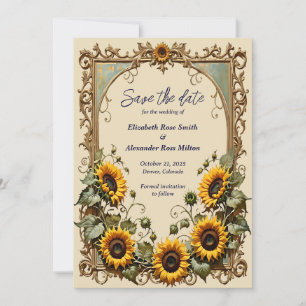 Gelbe Sonnenblume mit Kunsthochzeitrahmen Save The Date