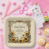 Gelbe Sonnenblume mit Kunstrahmen Brautparty Pappteller (Party)