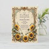 Gelbe Sonnenblume mit Kunstrahmen Hochzeit Einladung (Stehend Vorderseite)
