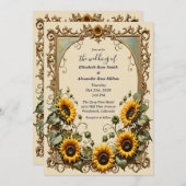 Gelbe Sonnenblume mit Kunstrahmen Hochzeit Einladung (Vorne/Hinten)