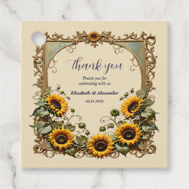 Gelbe Sonnenblume mit Kunstrahmen Hochzeit Geschenkanhänger