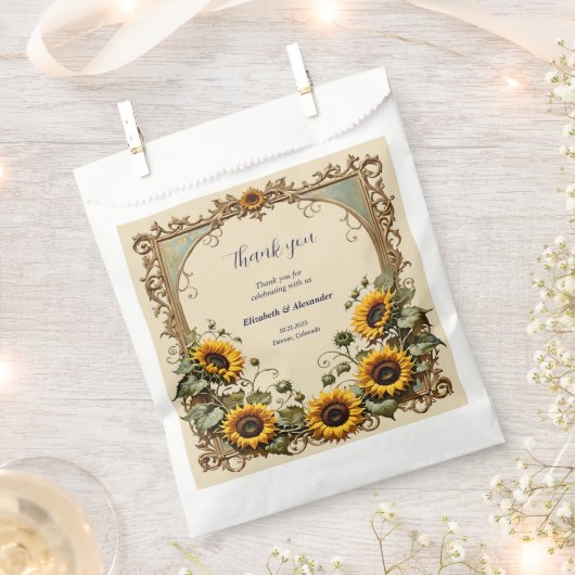 Gelbe Sonnenblume mit Kunstrahmen Hochzeit Geschenktütchen (Ausgeschnitten)