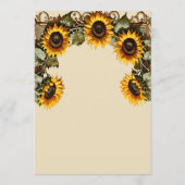 Gelbe Sonnenblume mit Kunstrahmen Hochzeit Menükarte (Rückseite)