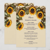 Gelbe Sonnenblume mit Kunstrahmen Hochzeit Menükarte (Vorne/Hinten)