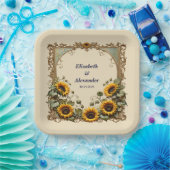 Gelbe Sonnenblume mit Kunstrahmen Hochzeit Pappteller (Party)