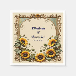 Gelbe Sonnenblume mit Kunstrahmen Hochzeit Serviette