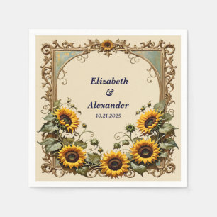 Gelbe Sonnenblume mit Kunstrahmen Hochzeit Serviette