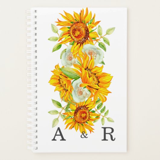 Gelbe Sonnenblume mit Personalisierter Monogramm Planer (Vorderseite)