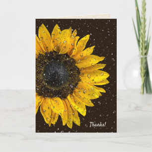 Gelbe Sonnenblume mit Regentropfen danke Karte