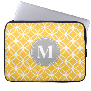 Gelbe Sonnenblume Moderne Kreise Grau Monogramm Laptopschutzhülle