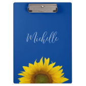 Gelbe Sonnenblume Monogramm Elegant Blau Klemmbrett (Vorderseite)