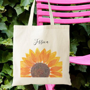 Gelbe Sonnenblume Monogramm Name Personalisiert Tragetasche