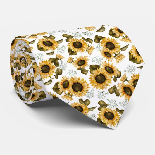 Gelbe Sonnenblume Muster Neck Tie Krawatte (Gerollt)