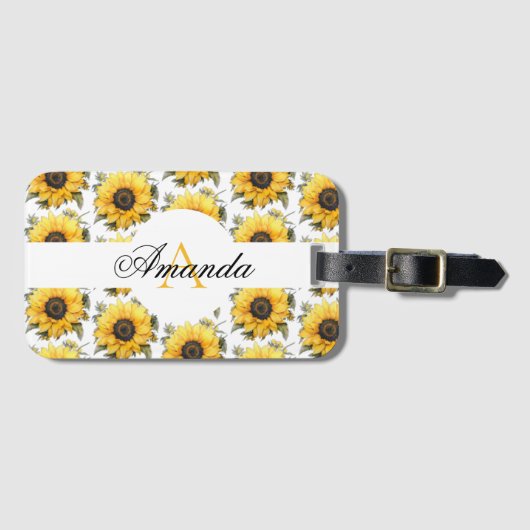 Gelbe Sonnenblume Name Monogramiert Gepäckanhänger (Vorderseite (Horizontal))