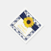 Gelbe Sonnenblume Navy Personalisierte Hochzeit Serviette (Ecke)