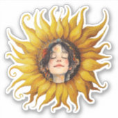 Gelbe Sonnenblume Niedlich Girls Gesichtsausdruck Aufkleber (Vorderseite)