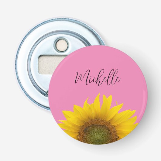 Gelbe Sonnenblume Niedlich Personalisiert rosa Flaschenöffner (Vorderseite)
