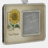 Gelbe Sonnenblume Personalisiert Monogramm Rahmen-Ornament Silber (Rechts)