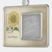Gelbe Sonnenblume Personalisiert Monogramm Rahmen-Ornament Silber (Links)