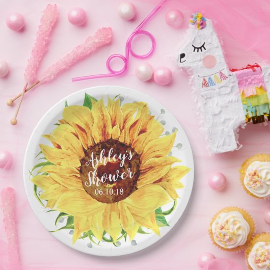 Gelbe Sonnenblume-personalisiertes Brautparty Pappteller (Party)