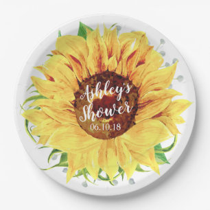 Gelbe Sonnenblume-personalisiertes Brautparty Pappteller